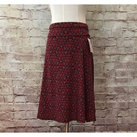 LuLaRoe AZURE A Line Skirt XS Red Black Pink Green Geometric Triangle Aztec NEW - Picture 2 of 4